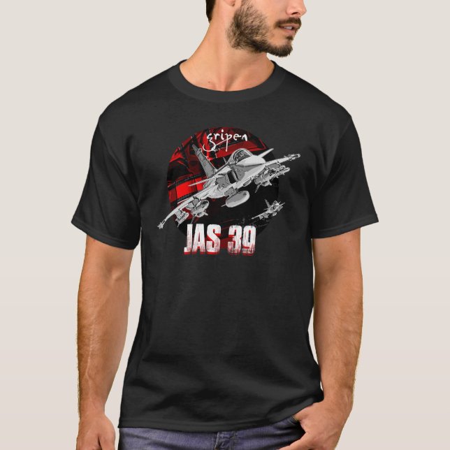 JAS-39 Gripen Swedish Luft Force Fighterjet T Shirt (Framsida)