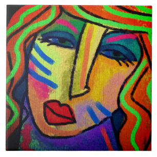 Jaså? Abstrakt Digital Painting of a Women Kakelplatta