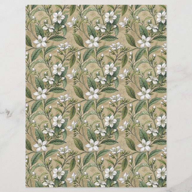 Jasmin Flowers bontanic scrapbook papper beige (Framsida)