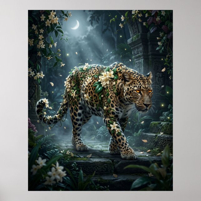 Jasmin Leopard Måne Blomning Poster (Framsidan)