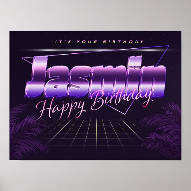 Jasmin Namn Förnamn lila retro Affisch Födelsedag (Framsidan)