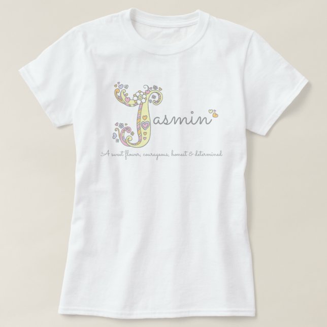 Jasmin tjejer J namn betyder monogramt T Shirt (Design framsida)