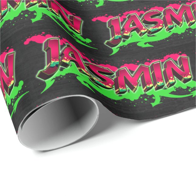Jasmin Vorname Name Graffiti red green Presentpapper (Rullad Hörn)