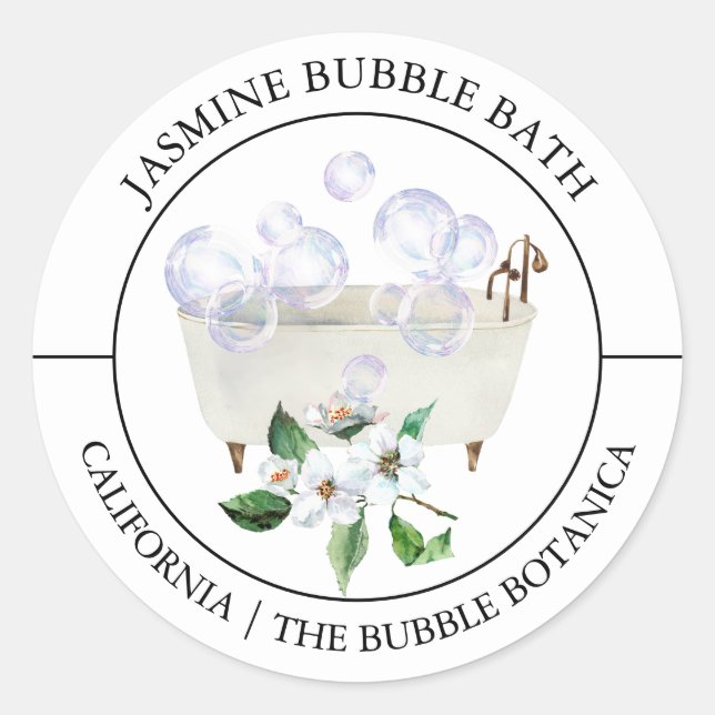 Jasmine Bubble Bath-etikett Runt Klistermärke (Framsida)