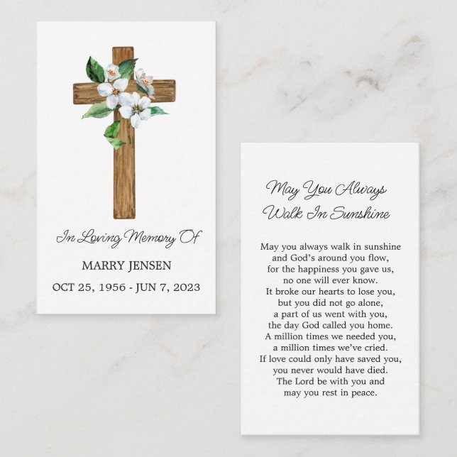 Jasmine Cross Memorial Funeral Prayer Card Visitkort (Fram/baksida)