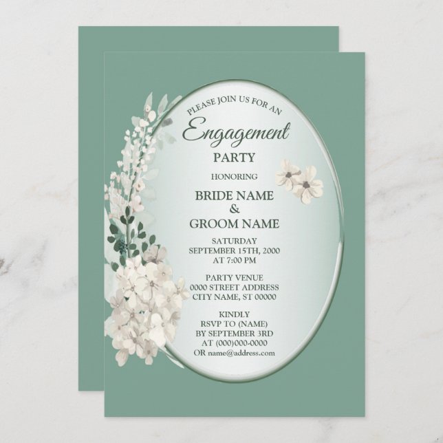 Jasmine Floral Green Geometric Engagement Party Inbjudningar (Fram/baksida)