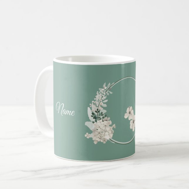 Jasmine Floral Green Geometric Wedding Party Kaffemugg (Framsida vänster)
