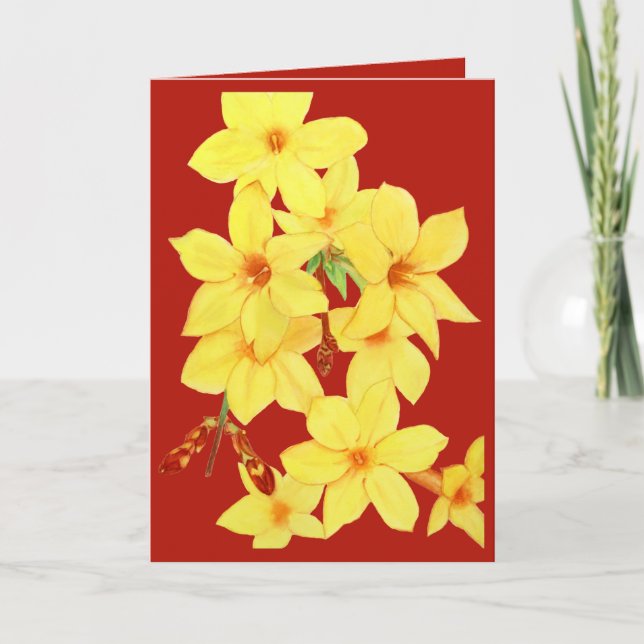 Jasmine FLower Watercolor Greeting Card Kort (Framsida)