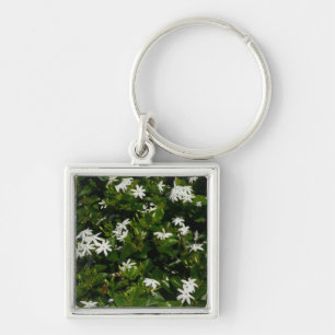 Jasmine Flowers Tropical Blommigt Botanical Fyrkantig Silverfärgad Nyckelring