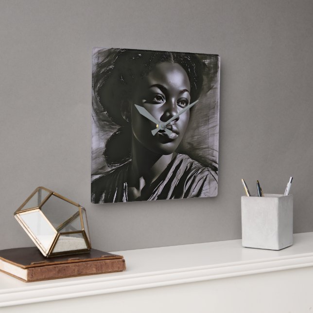 "Jasmine" Kvinnor i träkol Fyrkantig Klocka (Kontor)