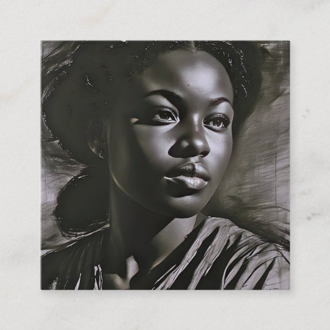 "Jasmine" Kvinnor i träkol Fyrkantigt Visitkort (Framsida)