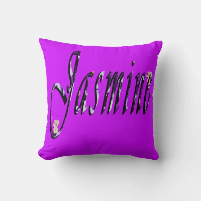 Jasmine, Namn, Logotyp, Magenta Throw Cushion. Kudde (Framsida)