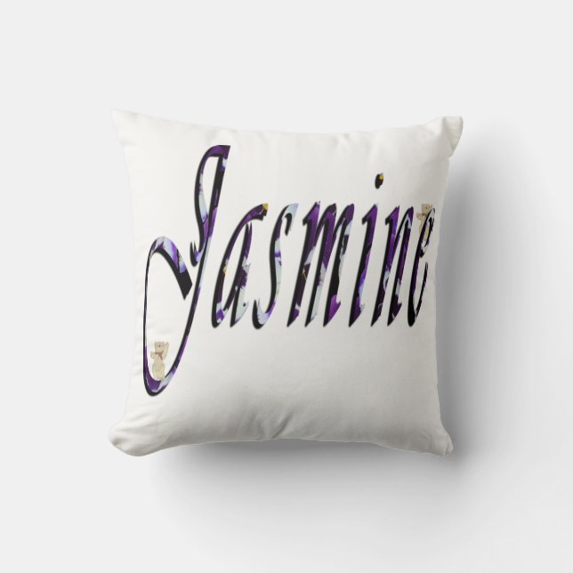 Jasmine, Namn, Logotyp, White Throw Cushion. Kudde (Framsida)