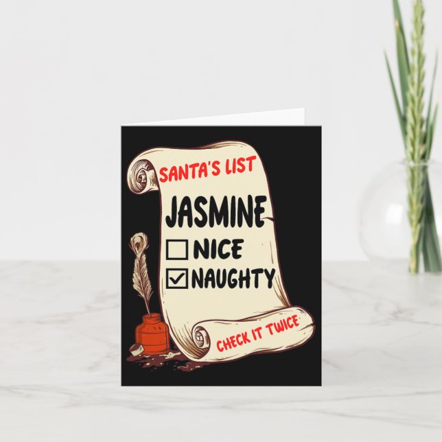 Jasmine Namn - Santa Naughty Nice List Funny Julaf Kort (Framsida)