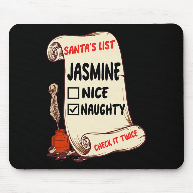 Jasmine Namn - Santa Naughty Nice List Funny Julaf Musmatta (Framsidan)