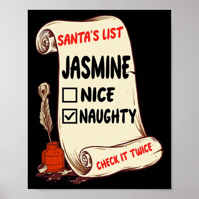 Jasmine Namn - Santa Naughty Nice List Funny Julaf Poster (Framsidan)