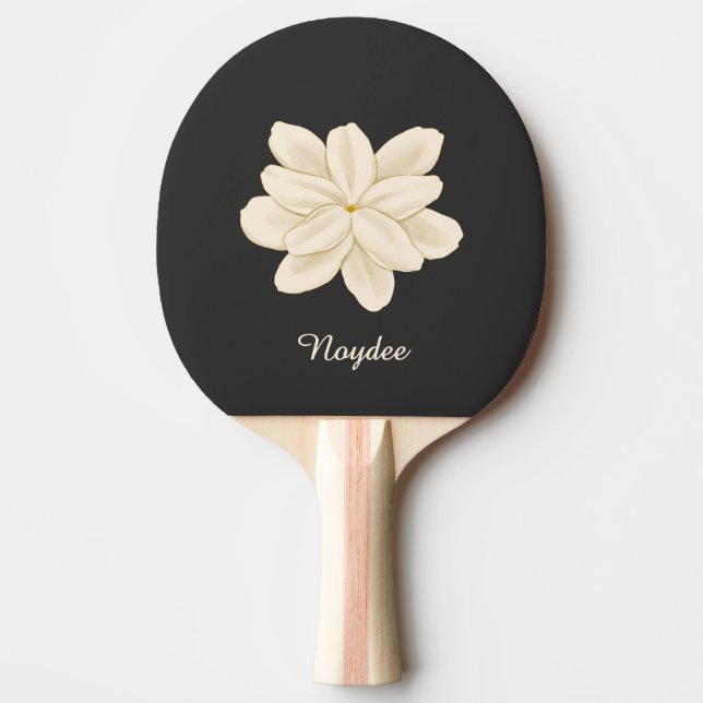 Jasmine Vit Blomma Namn på Svart Pingisracket (Framsidan)