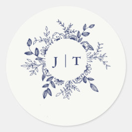 Jasminum Sambac med marinblå Bröllop Runt Klistermärke