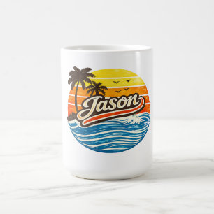 Jason Retro Solnedgång Namn Design Kaffemugg