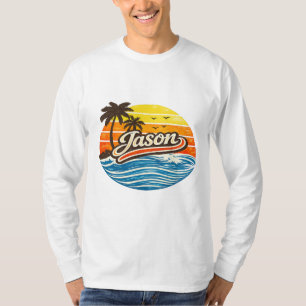 Jason Retro Solnedgång Namn Design T Shirt