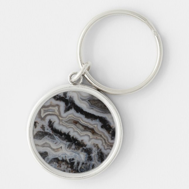 Jasper Agate Blandad skiva Rund Silverfärgad Nyckelring (Framsidan)