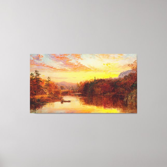 JASPER F. CROPSEY - Sunset on Greenwood Sjö 1877 Canvastryck (Framsida)