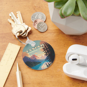 Jasper National Park Alberta Canada Rockies Retro Nyckelring