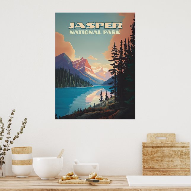 Jasper National Park Alberta Canada Rockies Retro Poster (Kök)