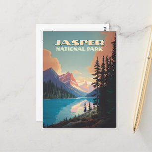 Jasper National Park Alberta Canada Rockies Retro Vykort