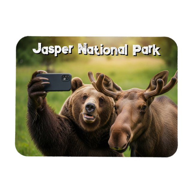 Jasper National Park Bear Moose Selfie Kanada Magnet (Horisontell)