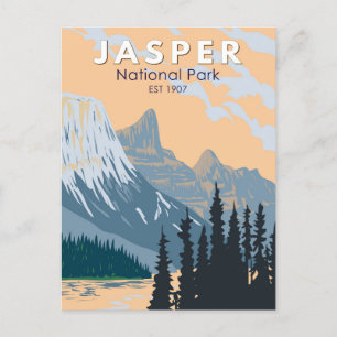 Jasper National Park Canada Travel Art Vintage Vykort