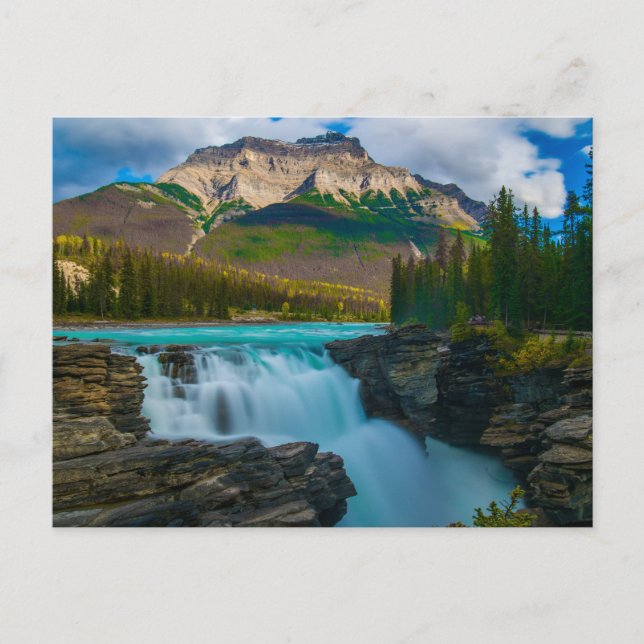 Jasper National Park, Kanada Waterfall, bergen Vykort (Framsida)