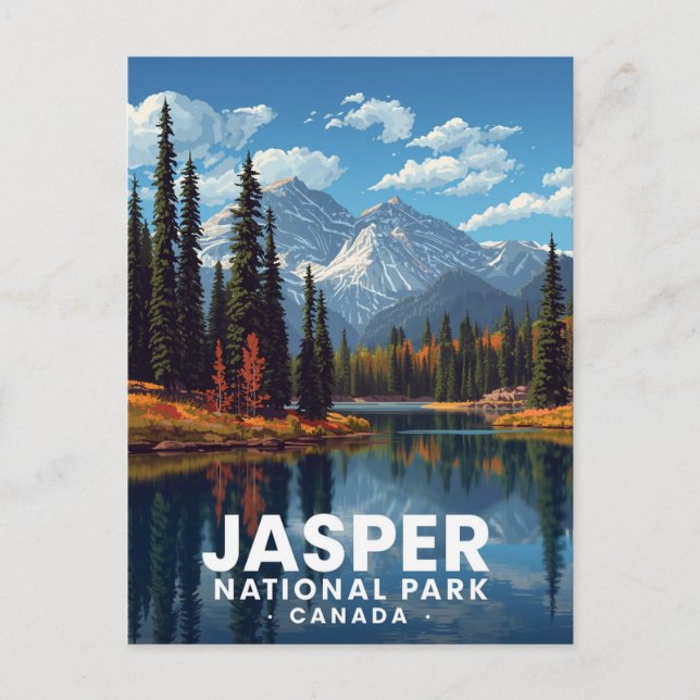 Jasper National Park Mountains Lake View Vykort (Framsida)