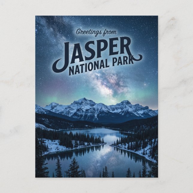 Jasper National Park nattetid Kanada Vykort (Framsida)