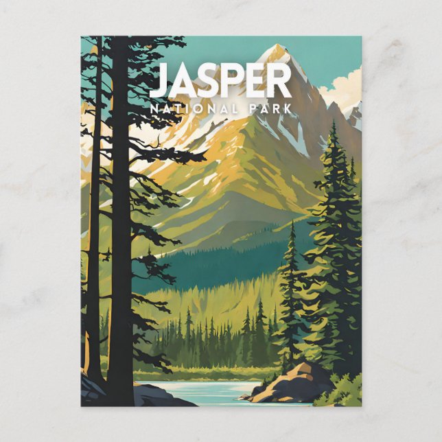Jasper National Park Nostalgic Travel Art Vykort (Framsida)