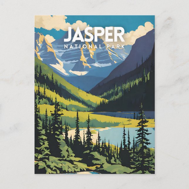 Jasper National Park Nostalgic Travel Poster Vykort (Framsida)
