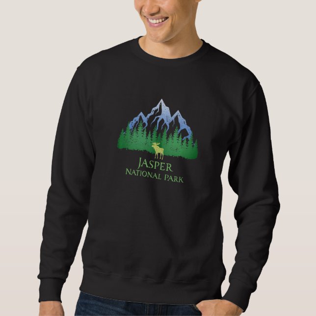 Jasper nationalpark Alberta Kanada Berg Älg Lång Ärmad Tröja (Framsida)