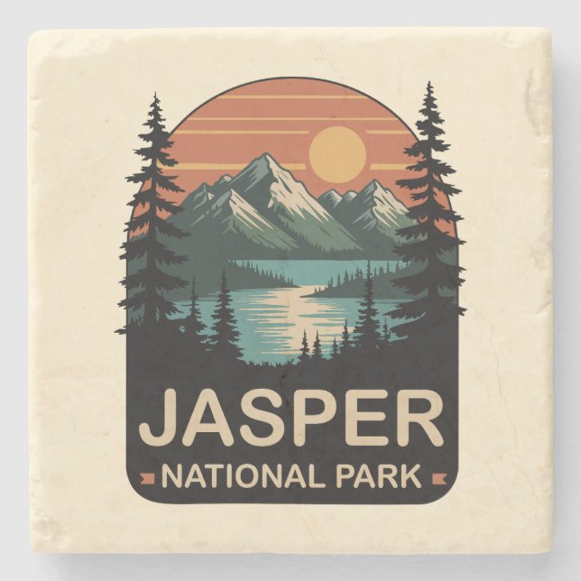 Jasper Nationalpark Vintage Bergsdesign Stenunderlägg (Framsidan)