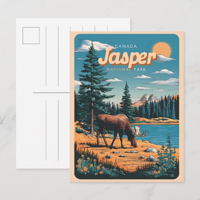 Jasper Nationla park alberta kanada vintagepresent Vykort (Fram/baksida)