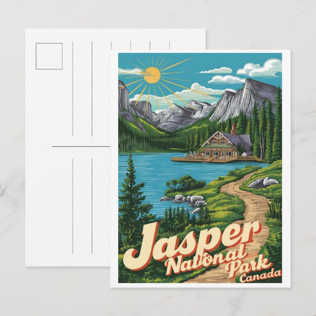 Jasper Nationla park alberta kanada vintagepresent Vykort (Fram/baksida)