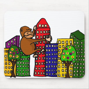 Jätte- gorilla som kramar högväxt byggnad musmatta