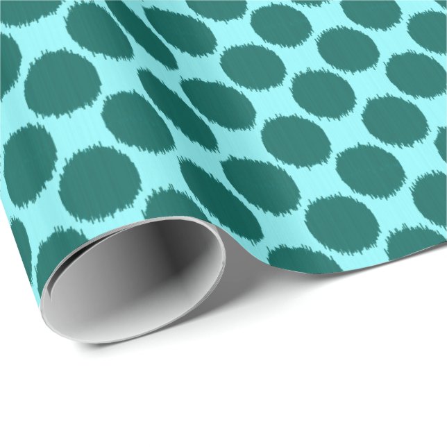 Jätte- Ikat pricker, turkos och ljus aqua Presentpapper (Rullad Hörn)