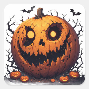Jätte Jack O Lantern Med Onda Halloween Grin Fyrkantigt Klistermärke