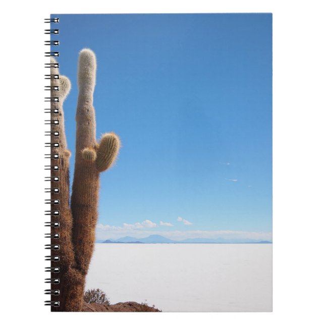 Jätte- kaktus på den Salar de Uyuni Anteckningsbok Med Spiral (Framsidan)