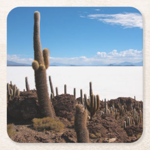 Jätte- kaktus på den Salar de Uyuni kustfartyget Underlägg Papper Kvadrat