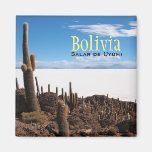 Jätte- kaktus på den Salar de Uyuni textmagneten Magnet