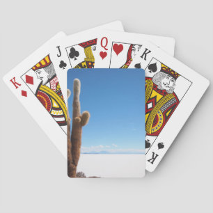 Jätte- kaktus på det Salar de Uyuni däcket Casinokort