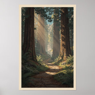 Jätte Redwood Grove Wilderness Landskapsaffisch Poster