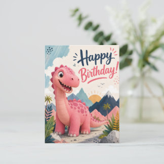 Jätte Rosa Dinosaurie Födelsedag Vykort