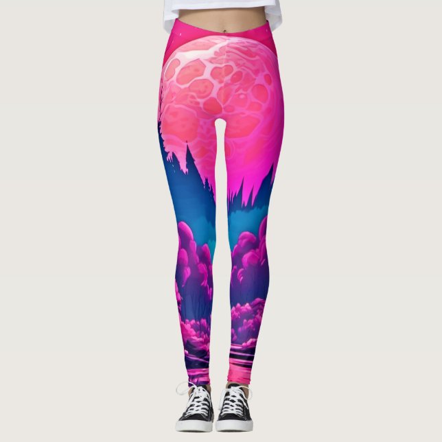 Jätte Rosa Mån Konst Leggings (Framsida)